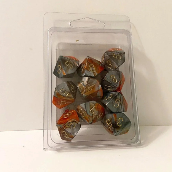 Chessex Manufacturing Gemini Dice Orange Steel  Gold CHX26261 Set of 10 - Picture 2 of 6